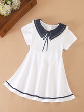 Girls' Collared Short Sleeve Sports Dress, Preppy Style, Summer